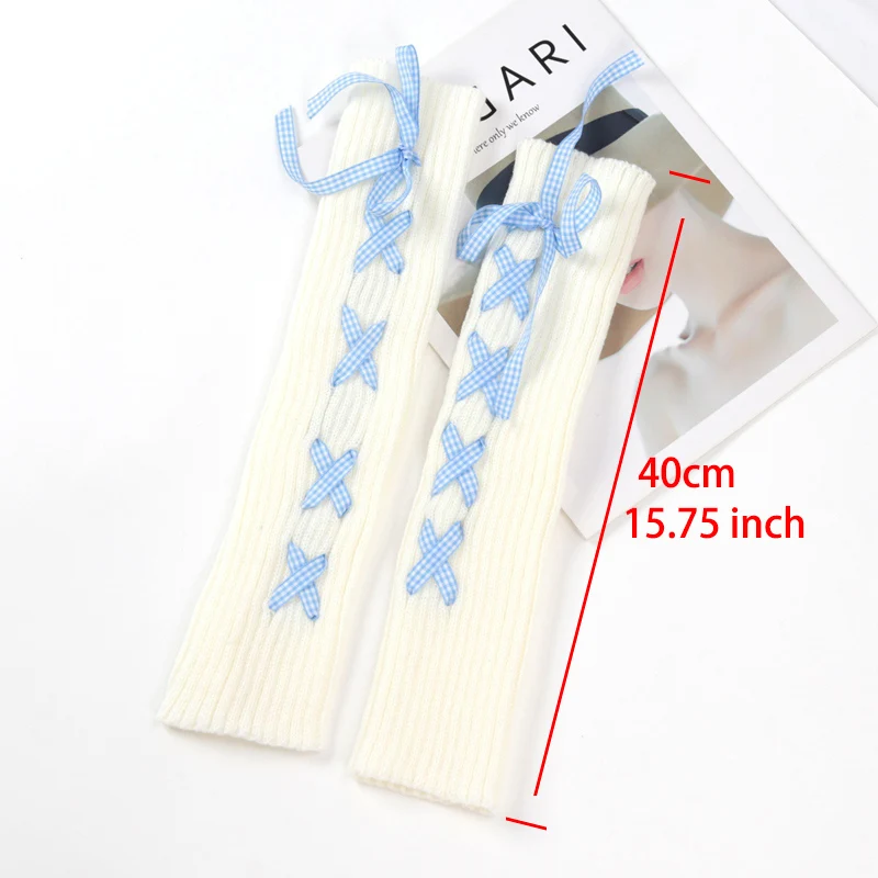 JK Girls Gloves Japanese Kawaii Lolita Fingerless Glove Elbow String Ribbon Ties Up Party Fingerless Gloves Harajuku Leg Warmers
