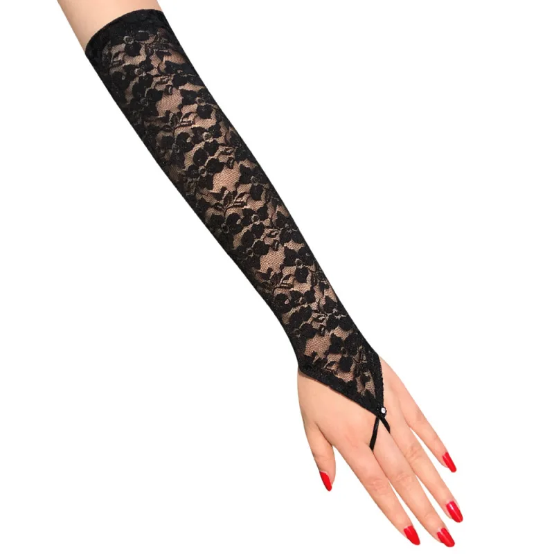 Women Sexy Hook Finger Lace Long Temptation Fingerless Gloves Etiquette Sunscreen Drive Pole Dancing Elasticity Exquisite