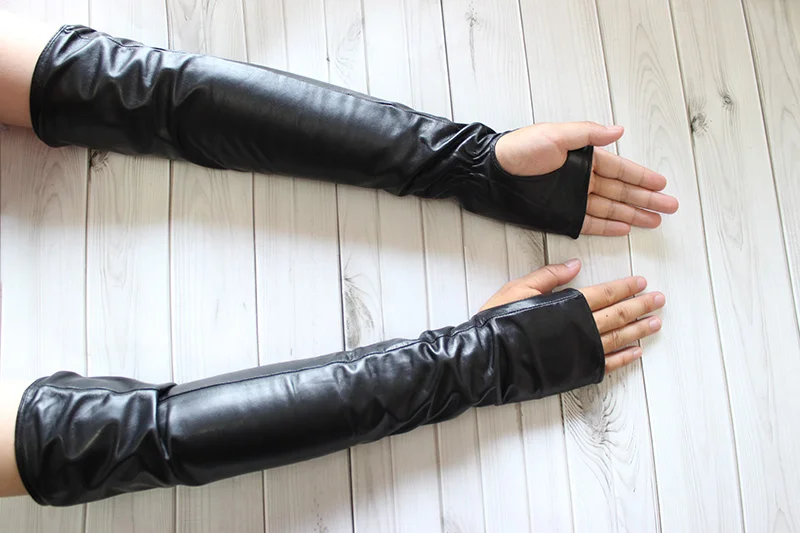 Super Long Sheepskin Fingerless Gloves Women Leather Sleeves Velvet Lining Autumn and Winter Fashion Half-Finger Gloves