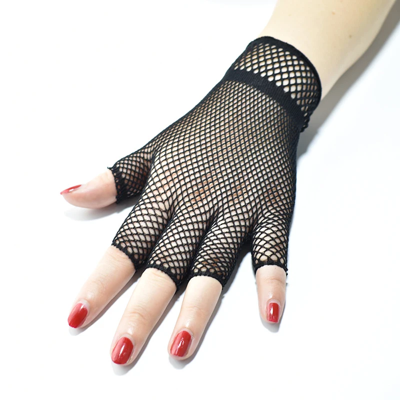 Elasticity Fishing Net Women Gloves Summer Girl Short Half Finger Gothic Punk Fashion Cosplay Decoration Party Mesh Mittens