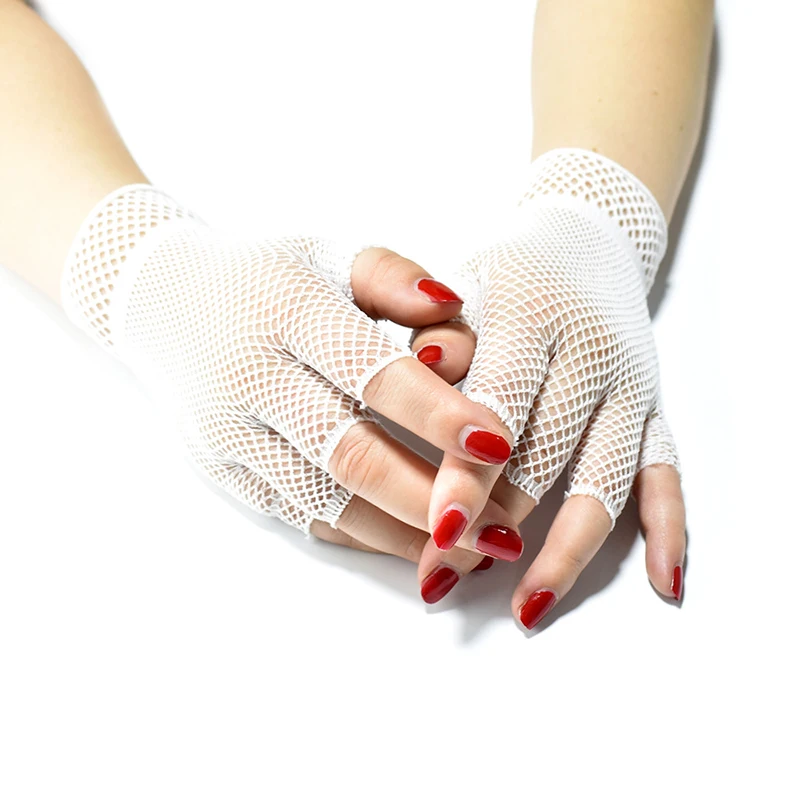 Elasticity Fishing Net Women Gloves Summer Girl Short Half Finger Gothic Punk Fashion Cosplay Decoration Party Mesh Mittens
