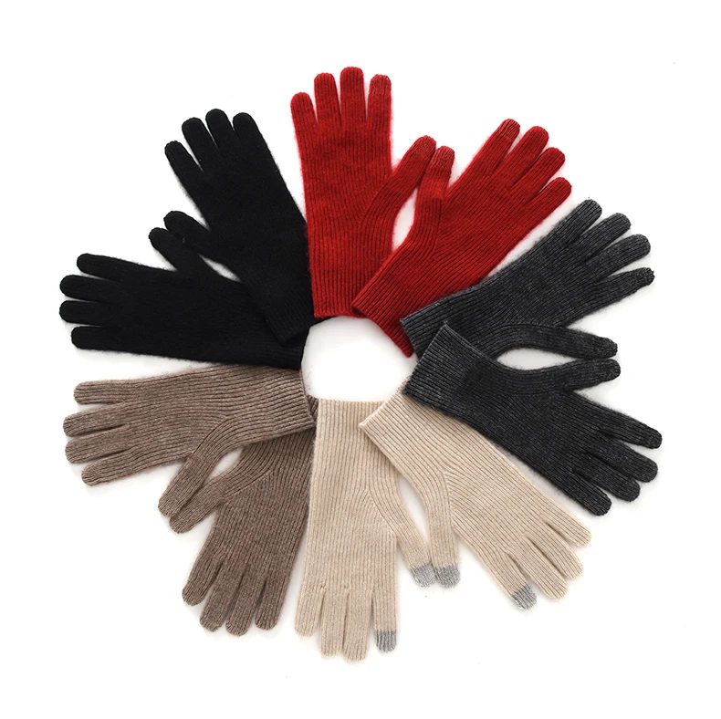 Autumn Winter Gloves Women High Quality Cashmere Knit Soft Warm Touch Screen Mittens Stretch Solid Full Finger Guantes
