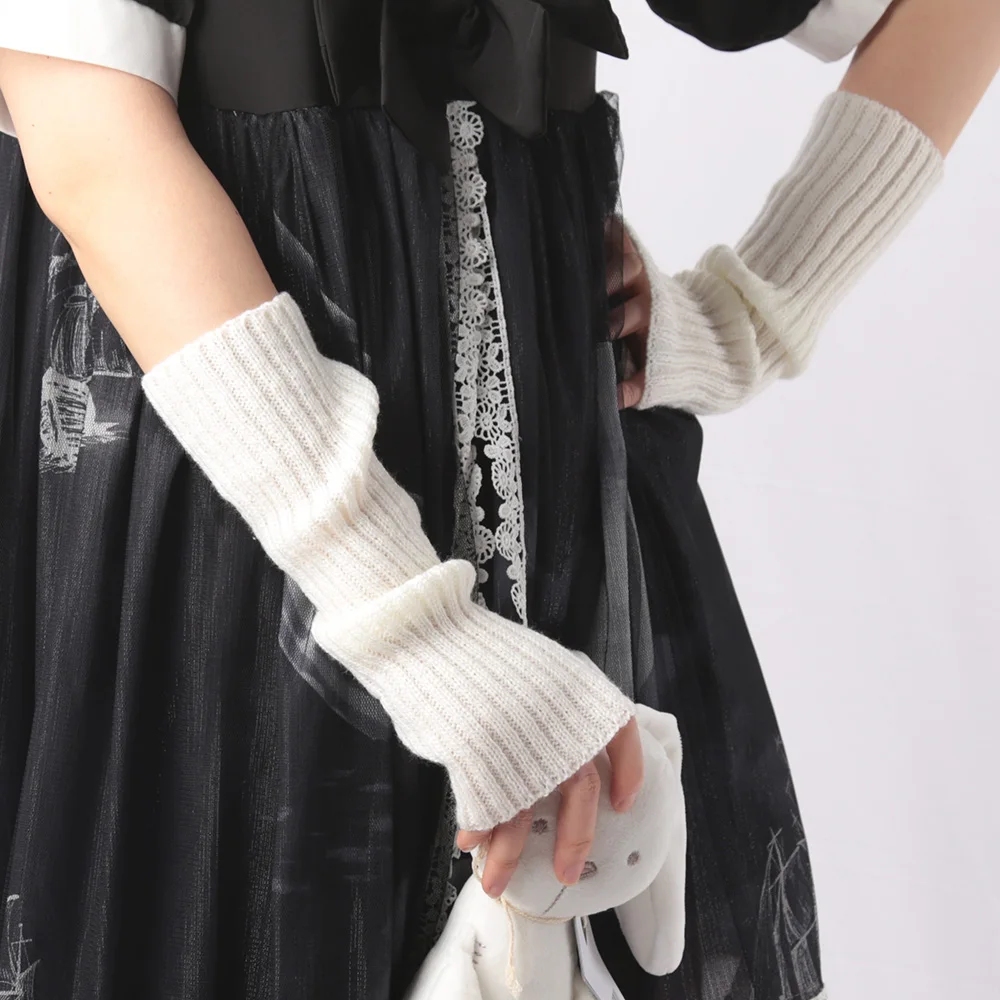 Winter Women's Knitted Fingerless Arm Sleeves Gothic Style Striped Arm Warmers Girls Harajuku Y2K Fashion Wrist Gloves