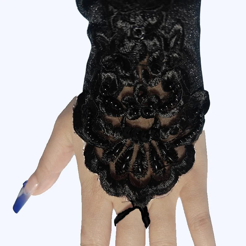 48cm Long Satin Sexy Lace Embroidery Hook Finger Gloves Retro Party Women Etiquette Drive Cosplay Dinner Dance Mittens