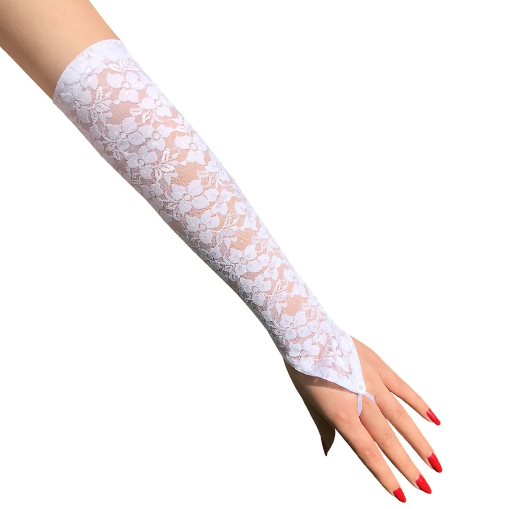 1 Pairs Sexy Women Fingerless Bridal Gloves Long Style Rhinestone White Lace Mittens White Black Red Wedding Accessories