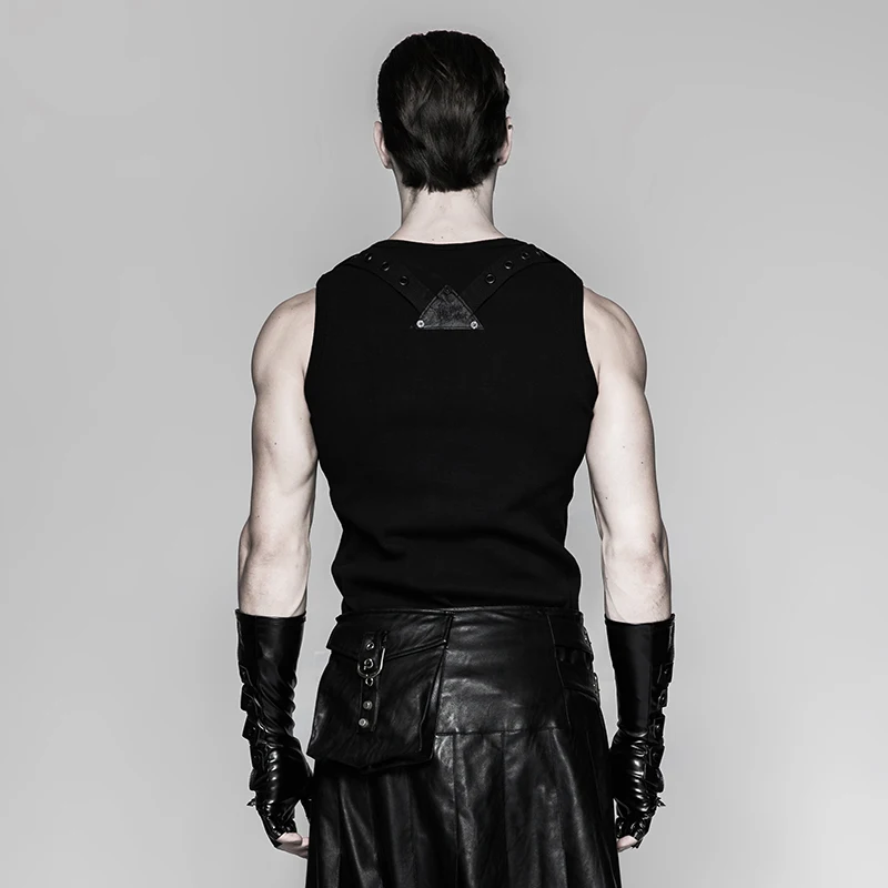 PUNK RAVE Steampunk Black Locomotive Men Long Gloves Gothic Fashion Rock Rivets Mesh+PU Leather Coated Male Rivet Glove One Pair