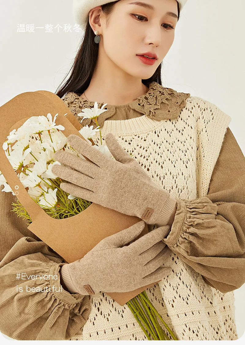 Women Winter Outdoor Sport Stretch Knit Wrist Cycling Warm Driving Mitten Cashmere Wool Plush Thick Touch Screen Glove P29