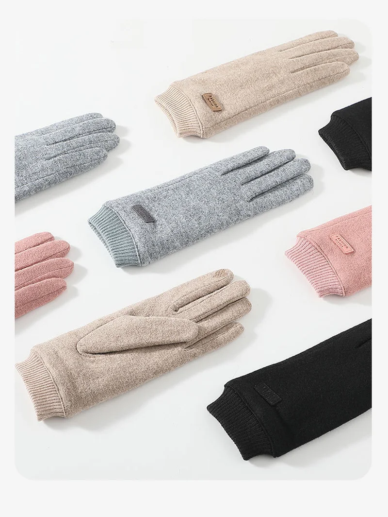 Women Winter Outdoor Sport Stretch Knit Wrist Cycling Warm Driving Mitten Cashmere Wool Plush Thick Touch Screen Glove P29