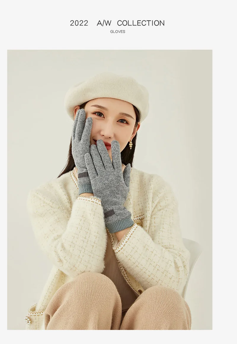 Women Winter Outdoor Sport Stretch Knit Wrist Cycling Warm Driving Mitten Cashmere Wool Plush Thick Touch Screen Glove P29