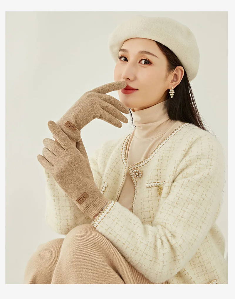 Women Winter Outdoor Sport Stretch Knit Wrist Cycling Warm Driving Mitten Cashmere Wool Plush Thick Touch Screen Glove P29