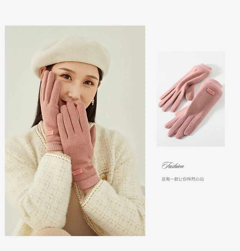 Women Winter Outdoor Sport Stretch Knit Wrist Cycling Warm Driving Mitten Cashmere Wool Plush Thick Touch Screen Glove P29