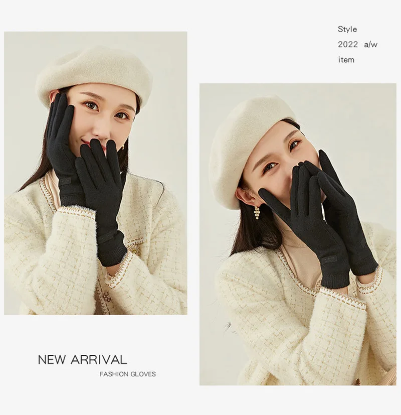 Women Winter Outdoor Sport Stretch Knit Wrist Cycling Warm Driving Mitten Cashmere Wool Plush Thick Touch Screen Glove P29