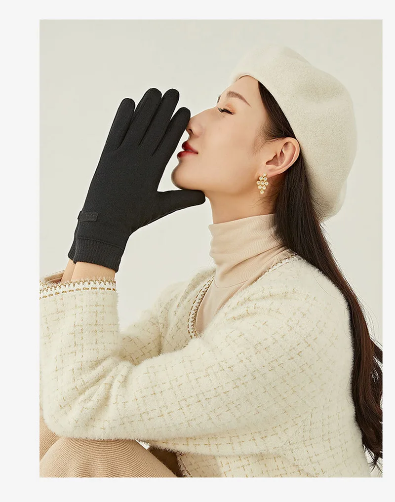 Women Winter Outdoor Sport Stretch Knit Wrist Cycling Warm Driving Mitten Cashmere Wool Plush Thick Touch Screen Glove P29