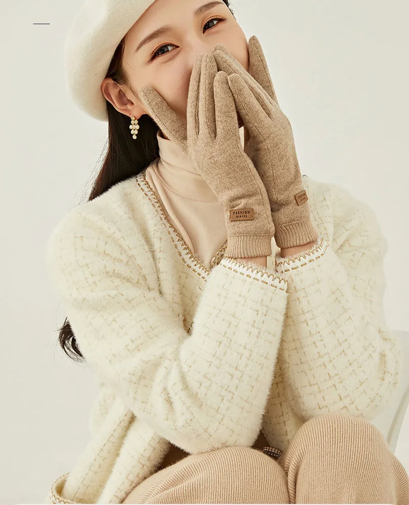 Women Winter Outdoor Sport Stretch Knit Wrist Cycling Warm Driving Mitten Cashmere Wool Plush Thick Touch Screen Glove P29