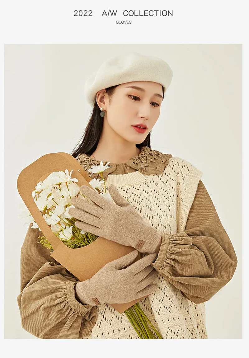 Women Winter Outdoor Sport Stretch Knit Wrist Cycling Warm Driving Mitten Cashmere Wool Plush Thick Touch Screen Glove P29