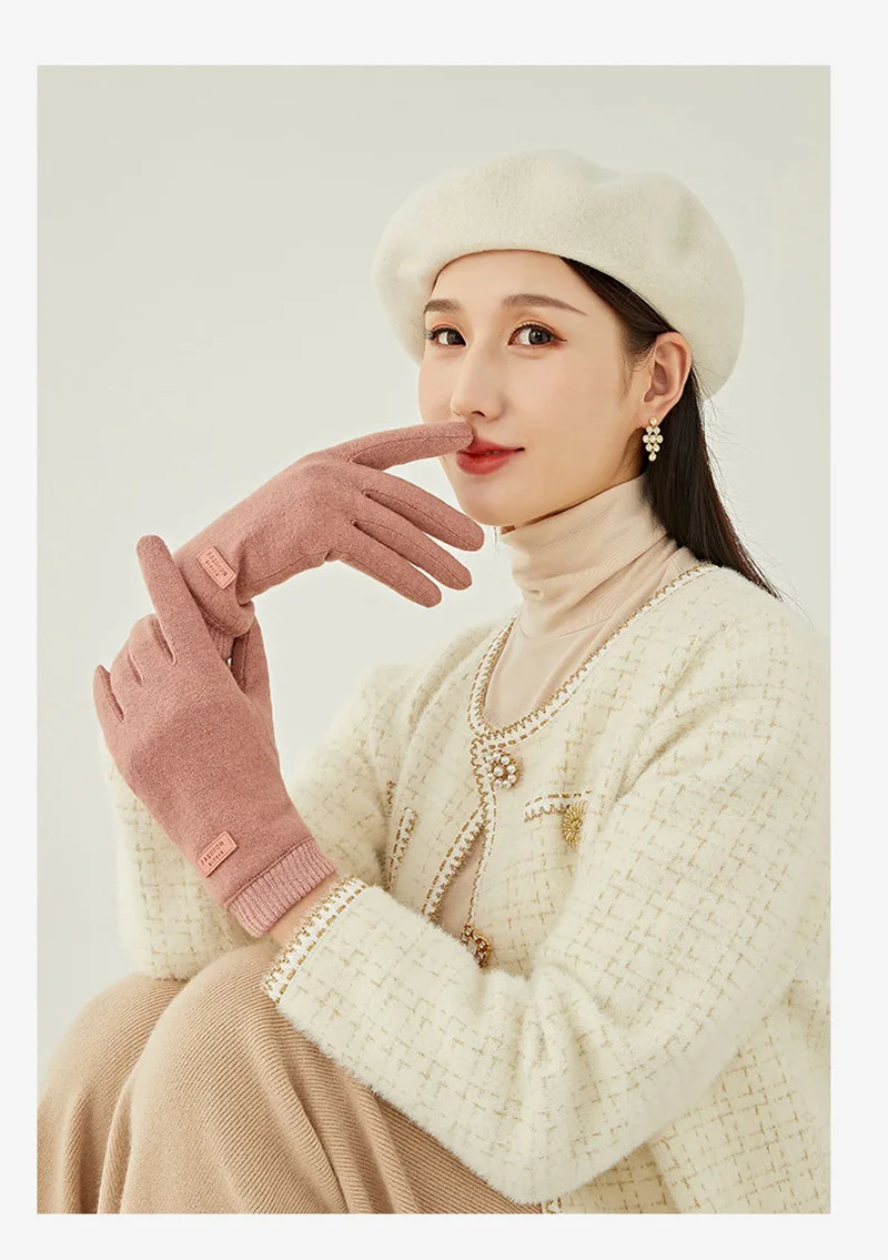 Women Winter Outdoor Sport Stretch Knit Wrist Cycling Warm Driving Mitten Cashmere Wool Plush Thick Touch Screen Glove P29