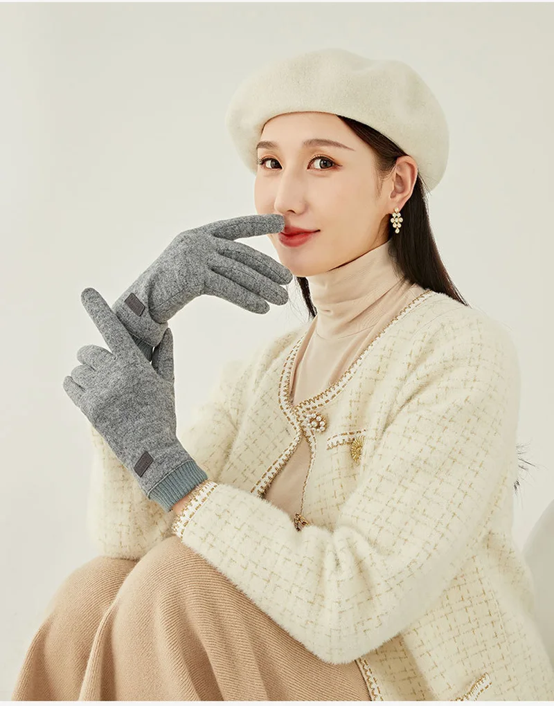 Women Winter Outdoor Sport Stretch Knit Wrist Cycling Warm Driving Mitten Cashmere Wool Plush Thick Touch Screen Glove P29
