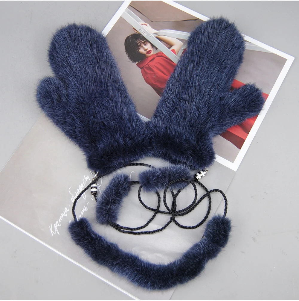 New Women 100% Real Genuine Knitted Mink Fur Mittens Winter Warm Lady Real Mink Fur Fashion Lady Gloves Handmade Knit Fur Mitten