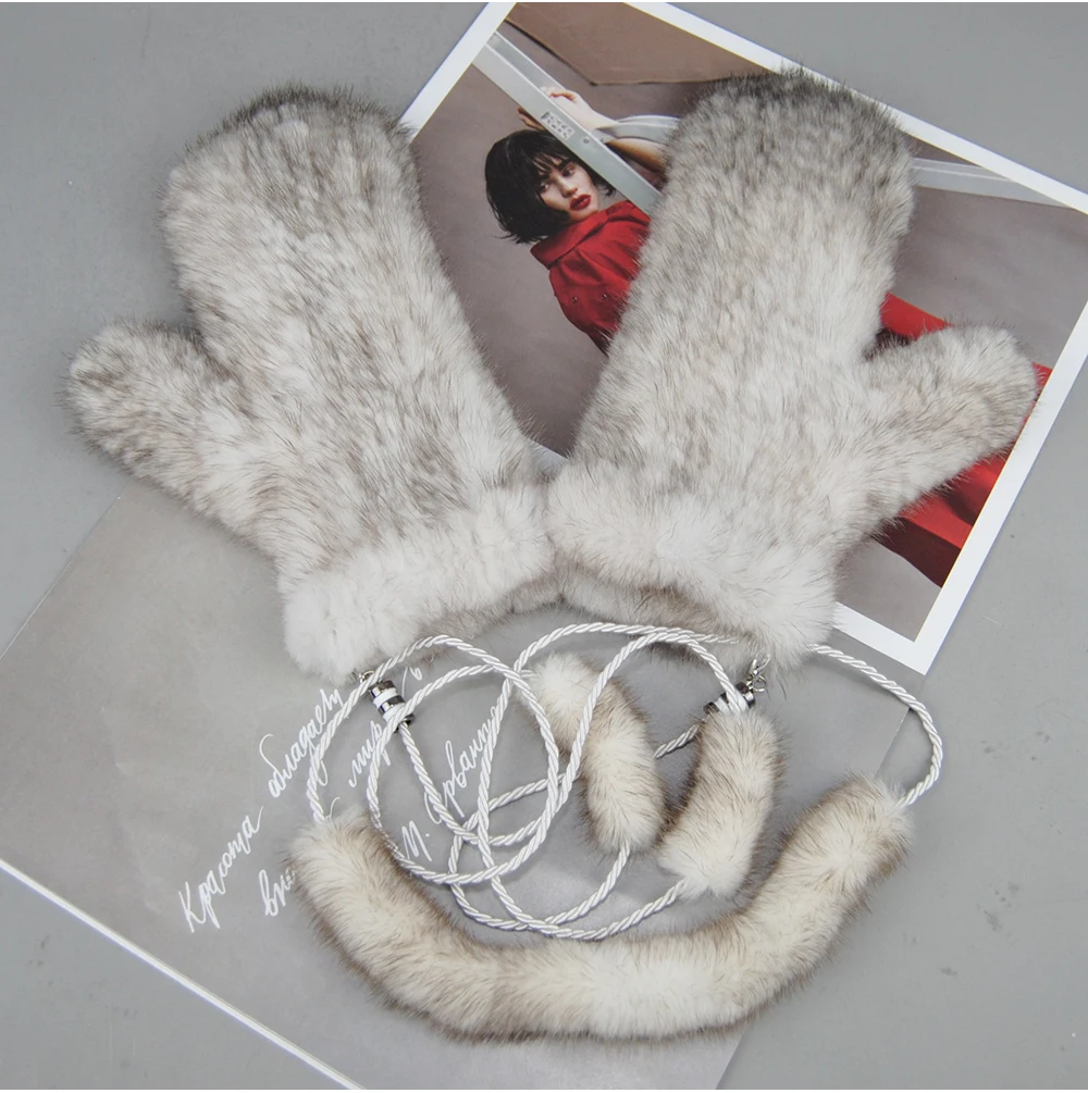 New Women 100% Real Genuine Knitted Mink Fur Mittens Winter Warm Lady Real Mink Fur Fashion Lady Gloves Handmade Knit Fur Mitten