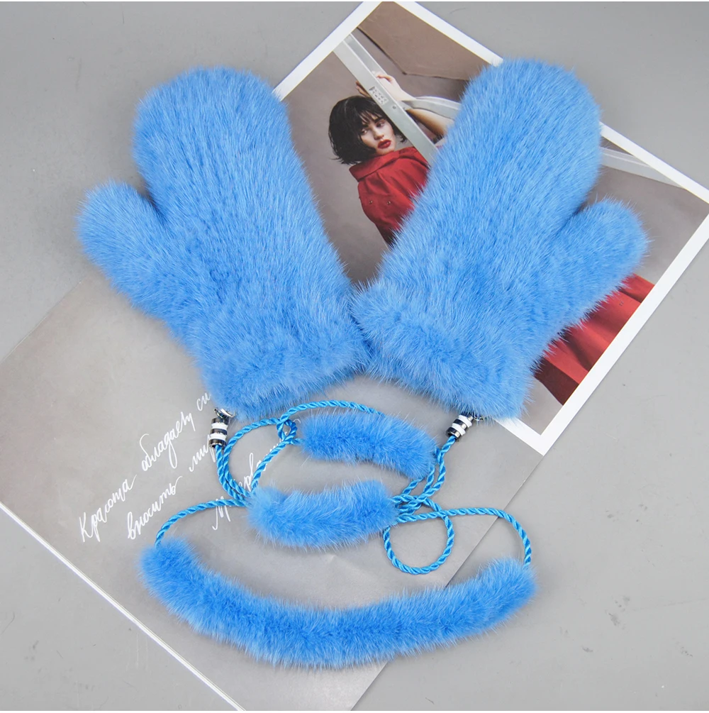 New Women 100% Real Genuine Knitted Mink Fur Mittens Winter Warm Lady Real Mink Fur Fashion Lady Gloves Handmade Knit Fur Mitten