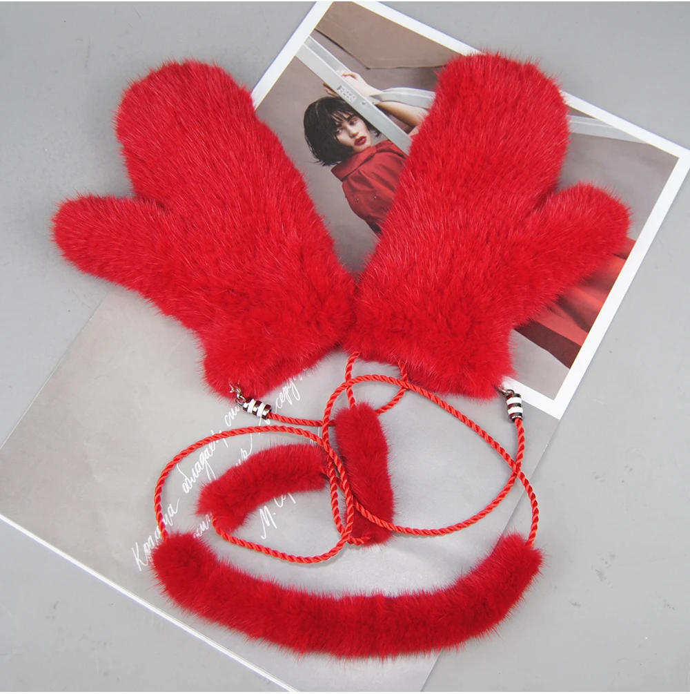 New Women 100% Real Genuine Knitted Mink Fur Mittens Winter Warm Lady Real Mink Fur Fashion Lady Gloves Handmade Knit Fur Mitten