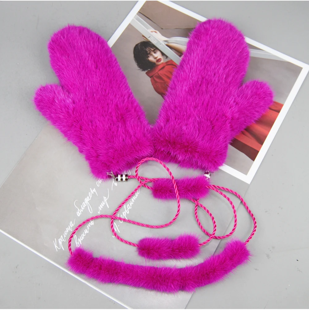 New Women 100% Real Genuine Knitted Mink Fur Mittens Winter Warm Lady Real Mink Fur Fashion Lady Gloves Handmade Knit Fur Mitten