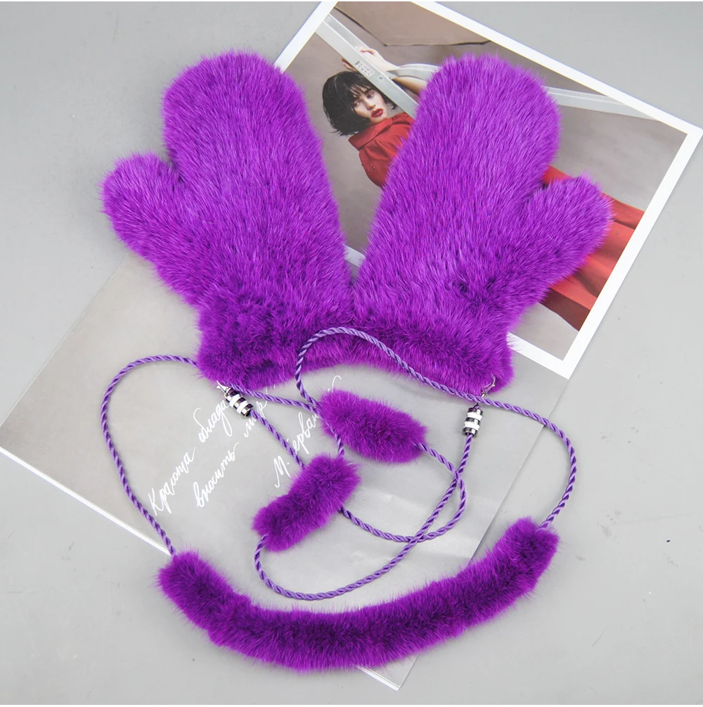 New Women 100% Real Genuine Knitted Mink Fur Mittens Winter Warm Lady Real Mink Fur Fashion Lady Gloves Handmade Knit Fur Mitten