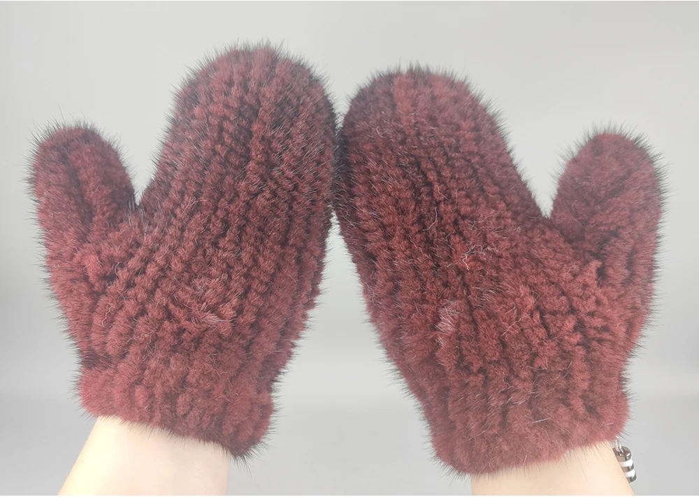 New Women 100% Real Genuine Knitted Mink Fur Mittens Winter Warm Lady Real Mink Fur Fashion Lady Gloves Handmade Knit Fur Mitten