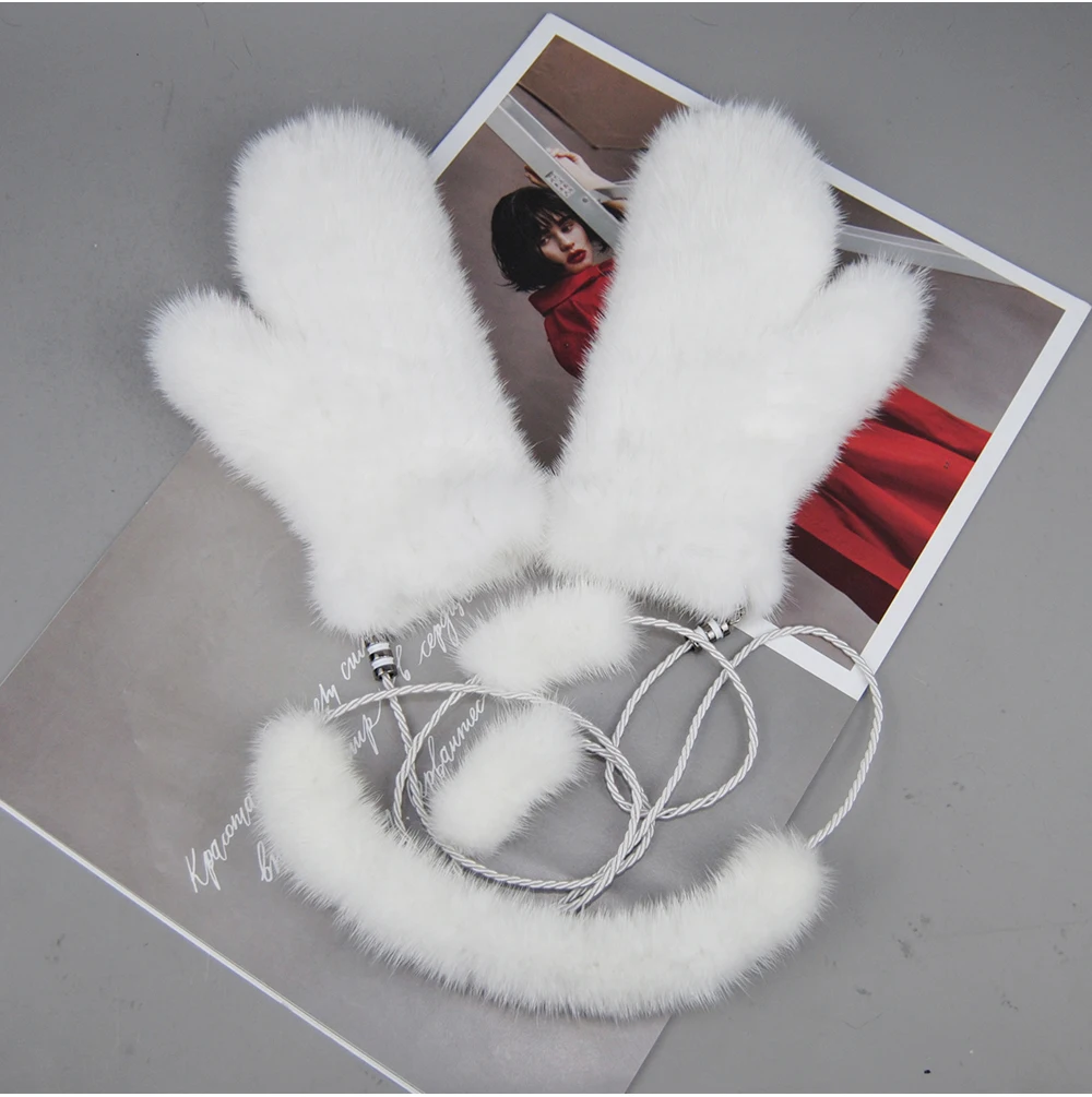 New Women 100% Real Genuine Knitted Mink Fur Mittens Winter Warm Lady Real Mink Fur Fashion Lady Gloves Handmade Knit Fur Mitten