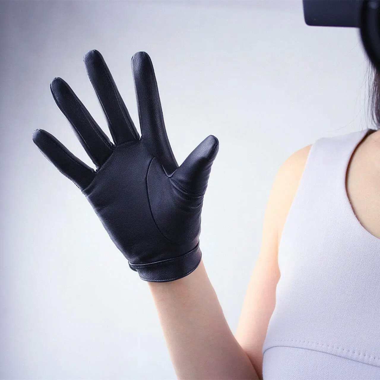 Women's Car Driving GLOVES Red Leather Genuine Sheepskin TECH Short Wrist Motorcycle Glove Belt with Button Closure Costume
