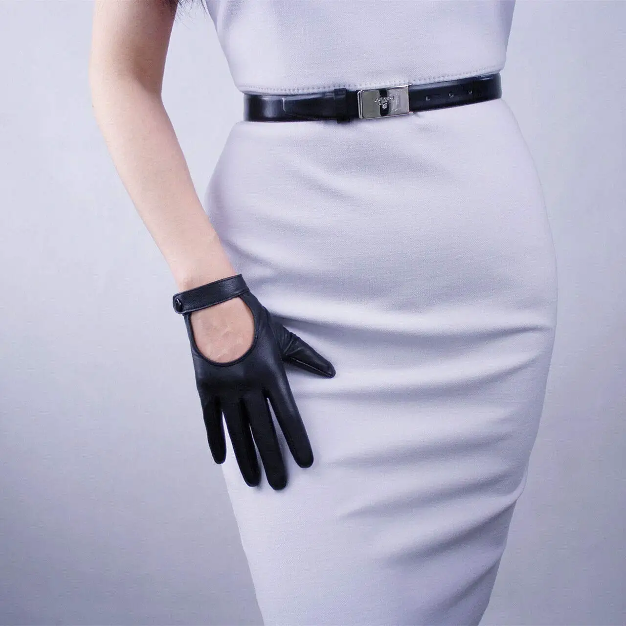 Women's Car Driving GLOVES Red Leather Genuine Sheepskin TECH Short Wrist Motorcycle Glove Belt with Button Closure Costume