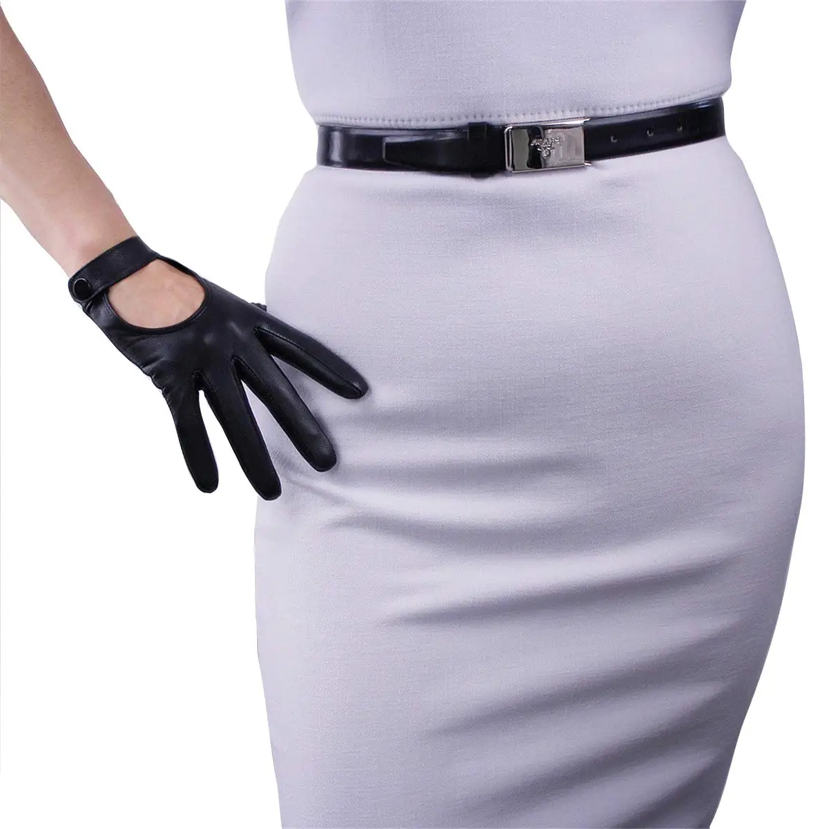 Women's Car Driving GLOVES Red Leather Genuine Sheepskin TECH Short Wrist Motorcycle Glove Belt with Button Closure Costume