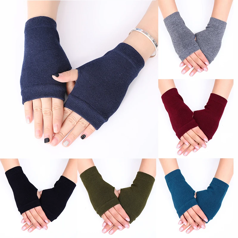 Warm Fingerless Long Gloves Men Women Winter Mitten Knitted Arm Sleeve Thick Casual Soft Fingerless Unisex Gloves
