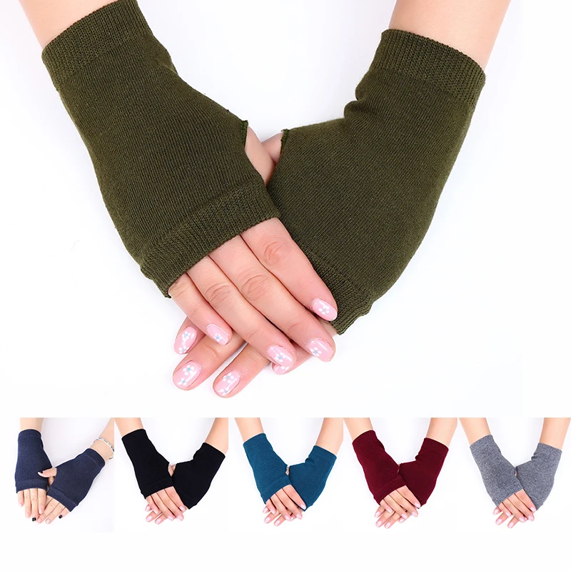 Warm Fingerless Long Gloves Men Women Winter Mitten Knitted Arm Sleeve Thick Casual Soft Fingerless Unisex Gloves
