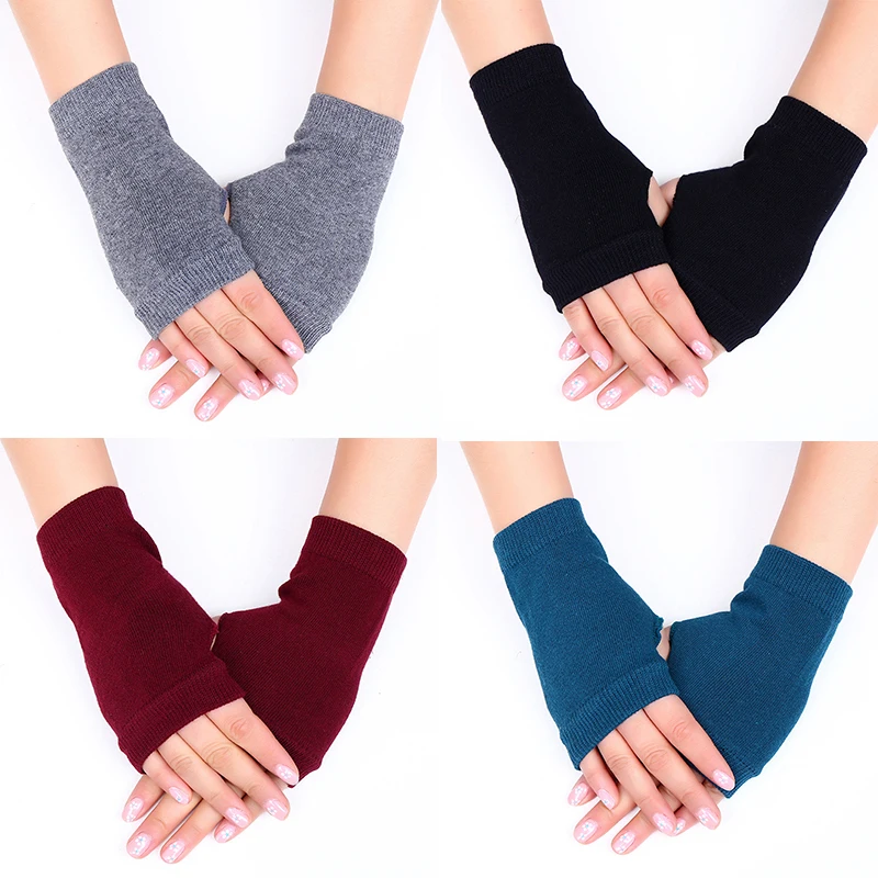 Warm Fingerless Long Gloves Men Women Winter Mitten Knitted Arm Sleeve Thick Casual Soft Fingerless Unisex Gloves