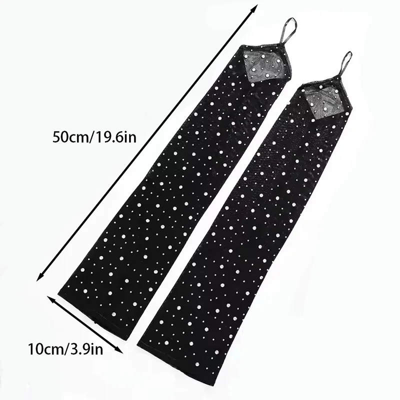 Women Rhinestone Mesh Hook Finger Long Gloves Sexy Party Transparent Breathable Fingerless Gloves Elasticity Arm Sleeves