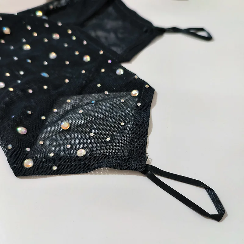 Women Rhinestone Mesh Hook Finger Long Gloves Sexy Party Transparent Breathable Fingerless Gloves Elasticity Arm Sleeves