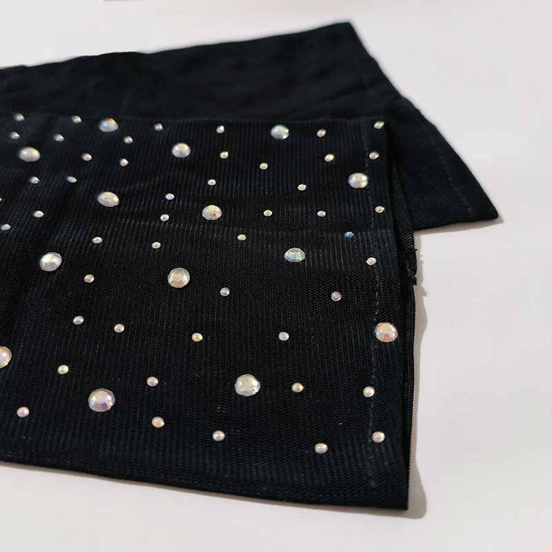 Women Rhinestone Mesh Hook Finger Long Gloves Sexy Party Transparent Breathable Fingerless Gloves Elasticity Arm Sleeves