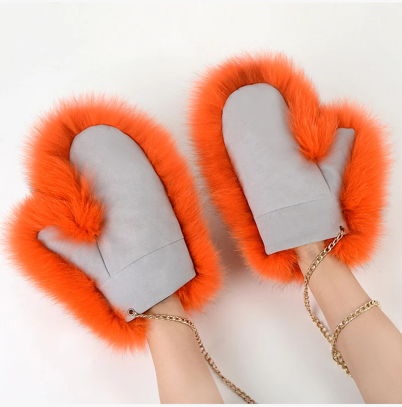 2026 Hot Sale Winter Women Natural Real Fox Fur Gloves Warm 100% Genuine Fox Fur Mittens Girl Fashion Luxury Real Fox Fur Glove