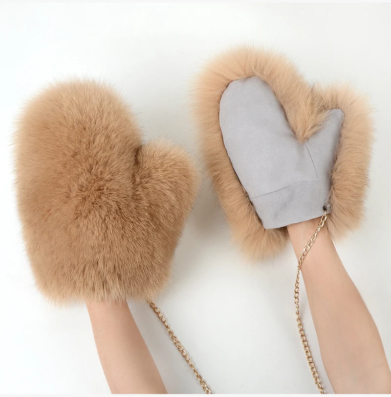 2026 Hot Sale Winter Women Natural Real Fox Fur Gloves Warm 100% Genuine Fox Fur Mittens Girl Fashion Luxury Real Fox Fur Glove