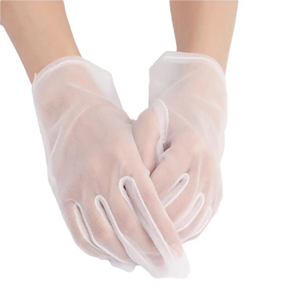 Black White Solid Soft Tulle Women Fashion EtiquetteTransparent Bridal Wedding Ultra Thin Elasticity Mesh Breathable Short Glove