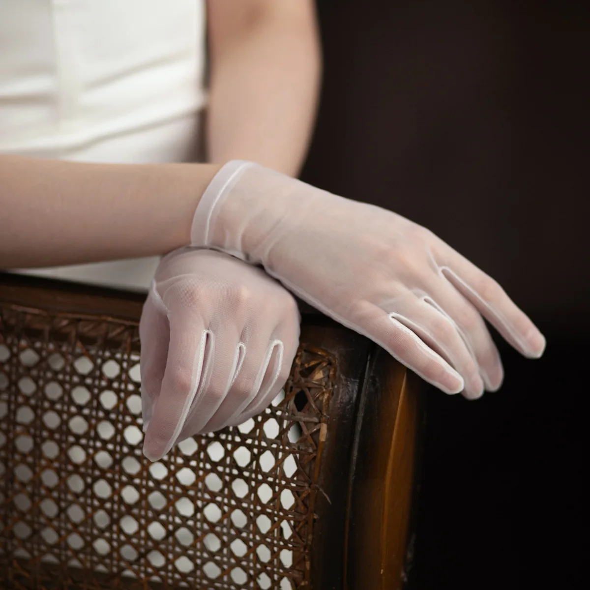 Black White Solid Soft Tulle Women Fashion EtiquetteTransparent Bridal Wedding Ultra Thin Elasticity Mesh Breathable Short Glove