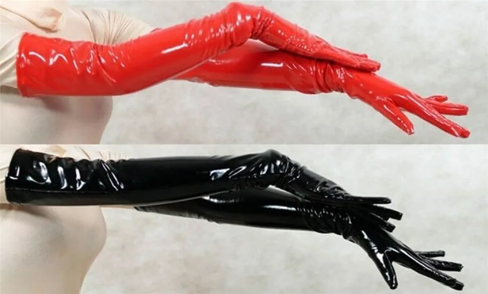 Sexy Women Patent Leather Long/Short Gloves PVC Wet Look Ladies Shiny Black Red Party Evening PU Gloves Cosplay Gothic Clubwear