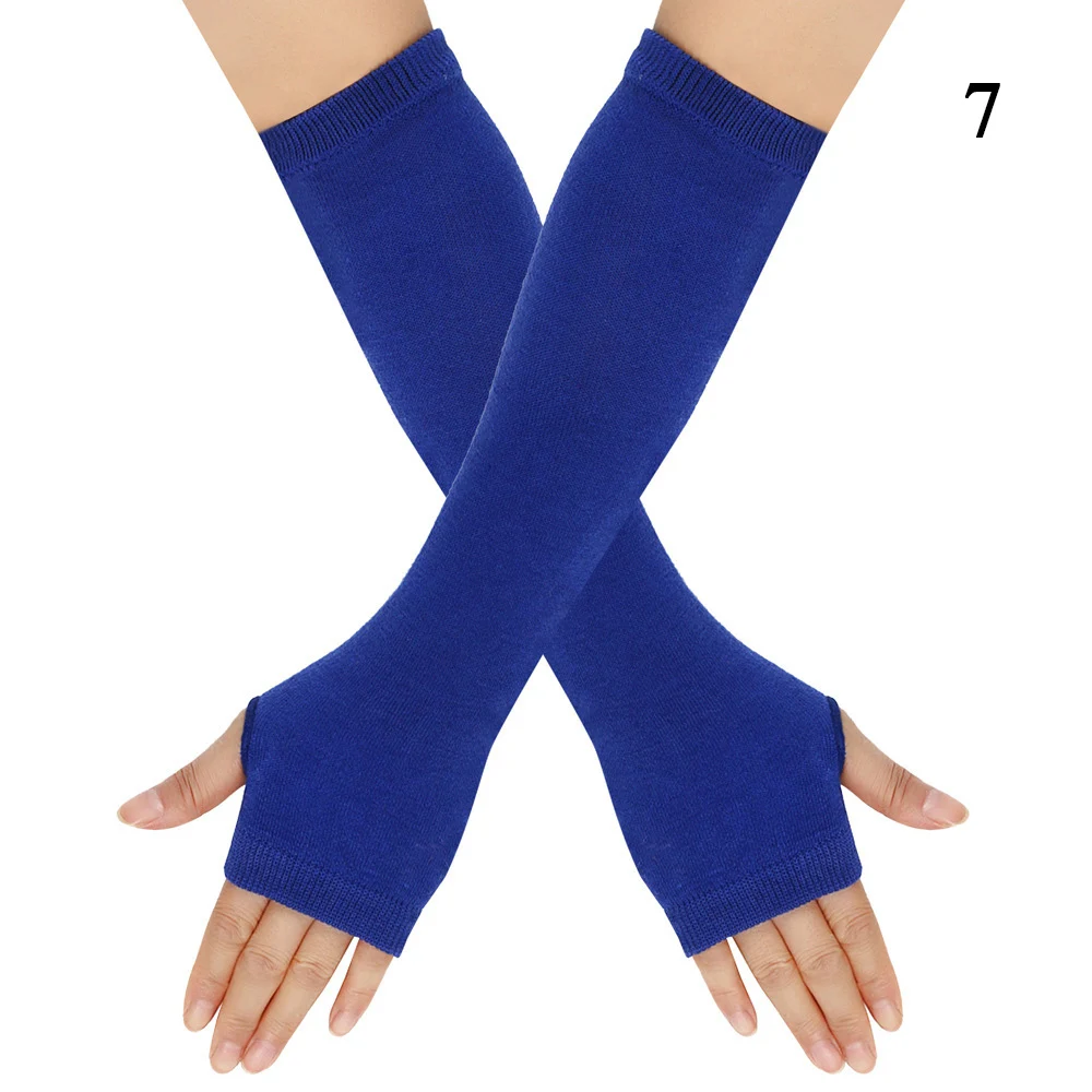 Y2K Fashion Women Girls Striped Elbow Gloves Warmer Knitted Long Fingerless Gloves Christmas Emo Gloves Mittens Arm Warmer