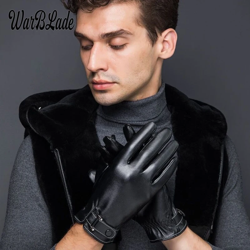 New Men's Business Gloves Winter Mittens Keep Warm Touch Screen Windproof Driving Guantes Male Autumn Winter PU Leather Gloves