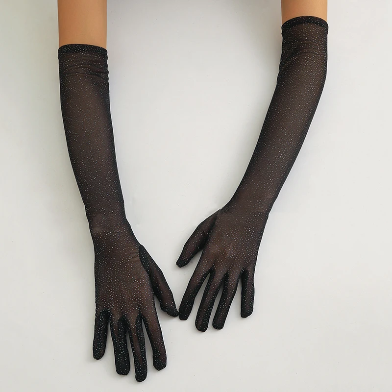 Shining Women's Gloves Fashion Personality Sexy Mesh Cosplay Stage Performance Birthday Party Opera Wedding Breathable