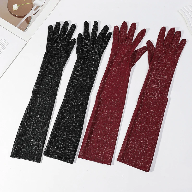 Shining Women's Gloves Fashion Personality Sexy Mesh Cosplay Stage Performance Birthday Party Opera Wedding Breathable