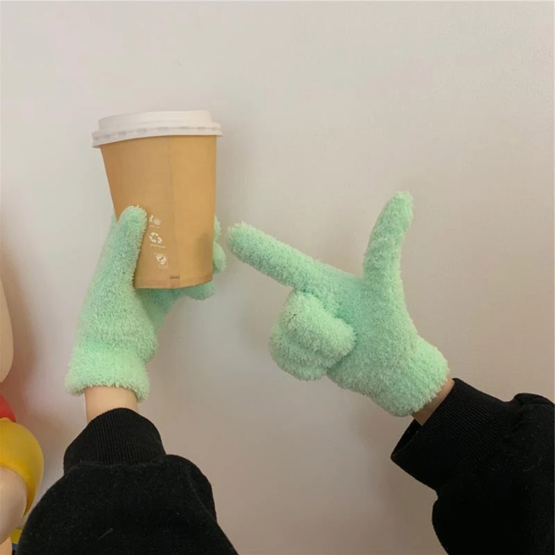 Winter Warm Coral Velvet Gloves Women Sweet Solid Candy Color Full Finger Mittens Girls Thicken Outdoor Stretchy Ski Gloves