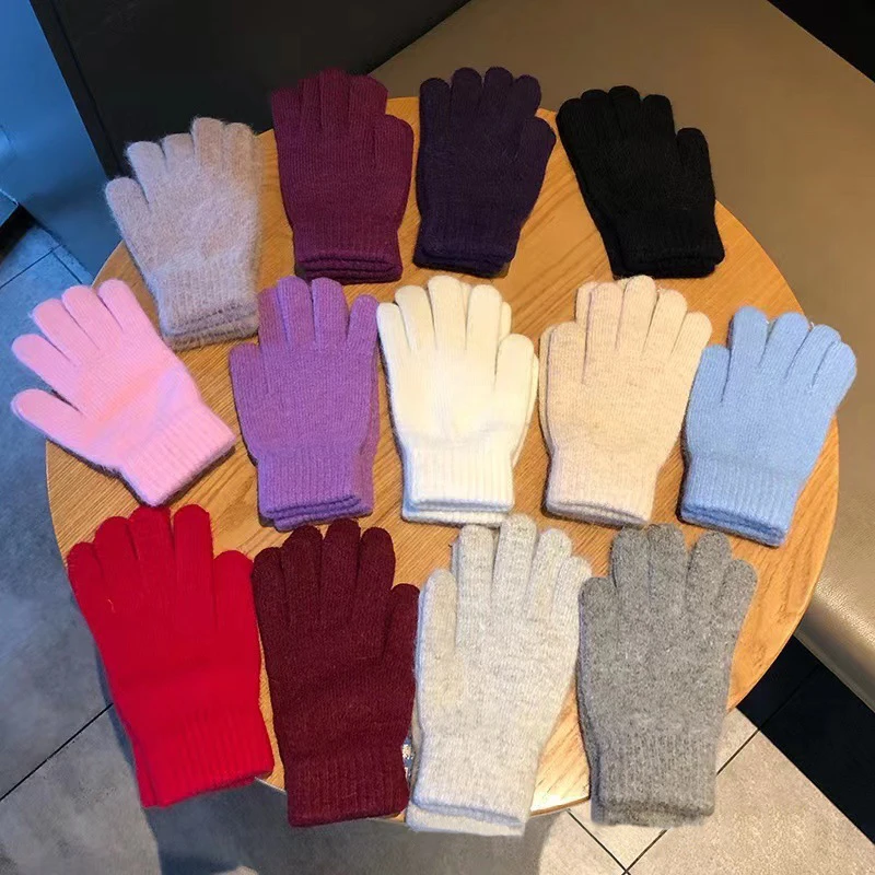 Winter Keep Warm Solid Five Finger Gloves Women Cashmere Outdoor Thick Cycling Driving Fashion Knitted Woolen Gloves
