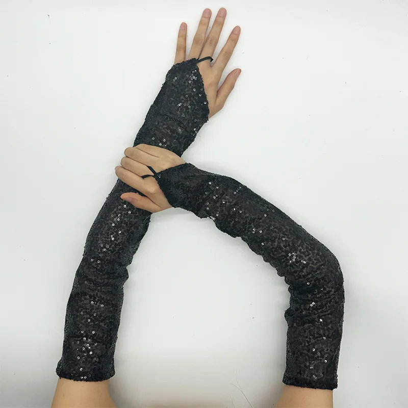 50cm Women Hook Finger Long Fingerless Gloves Retro Style Fashionable Personality Stage Performance Concert